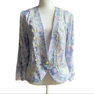 Vintage 80's Lacey Floral Short blazer sequin lace size 10